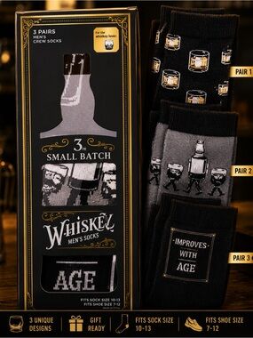 NEW 3Pairs Men’s Wiskey Crew Socks/ Shoes size:7-12,Socks size:10-13 NIB